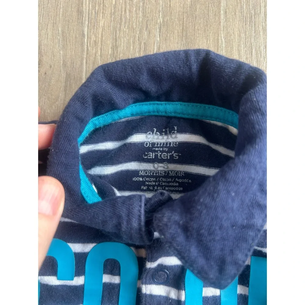 Child of Mine Blue Striped Romper Baby Boy 0-3M Cool Dude Polo Outfit